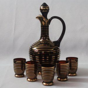 Gorgeous MCM Glass Decanter Set | Vintage Decanter with Glasses